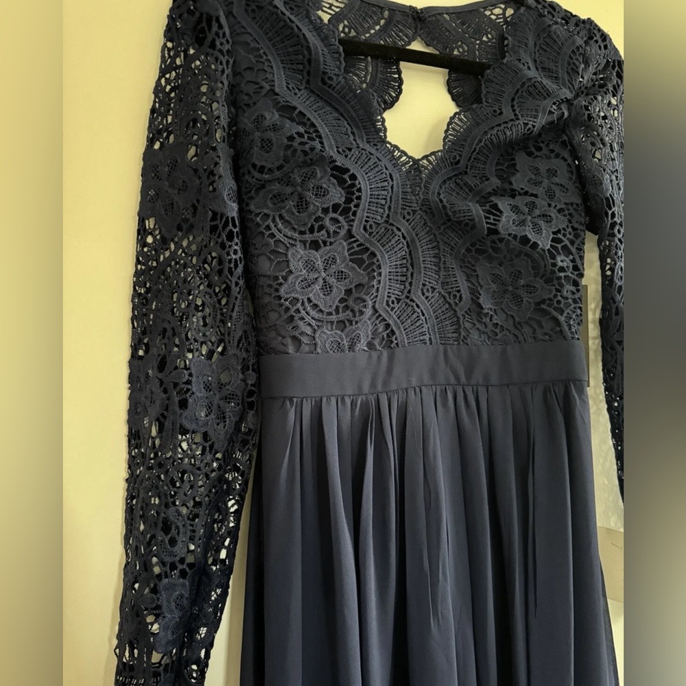 Lulu’s Navy Blue Lace Long Sleeve Long Formal Dress — Brand New With Tags
